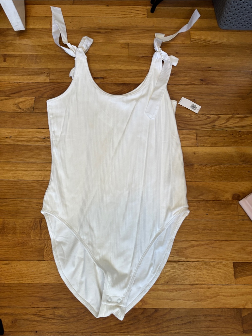 Old Navy White Ribbed Tie-Shoulder Bodysuit Jumpsuit